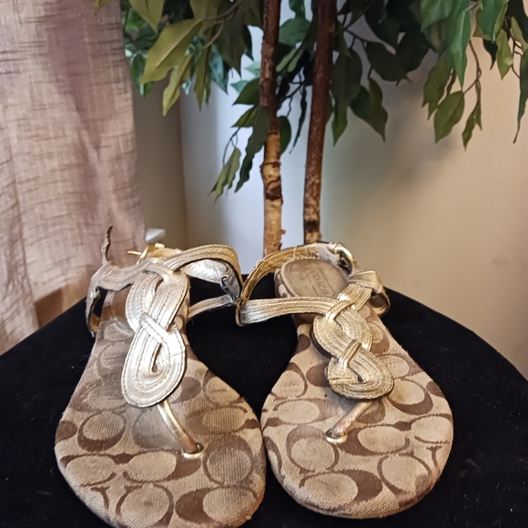 Coach Gold Metallic T-Strap Sandals sz 8 - Picture 4 of 8